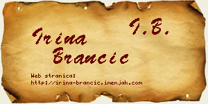 Irina Brančić vizit kartica